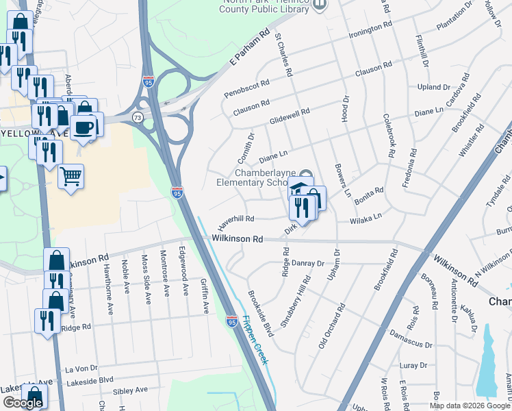 map of restaurants, bars, coffee shops, grocery stores, and more near 8203 Metcalf Drive in Richmond