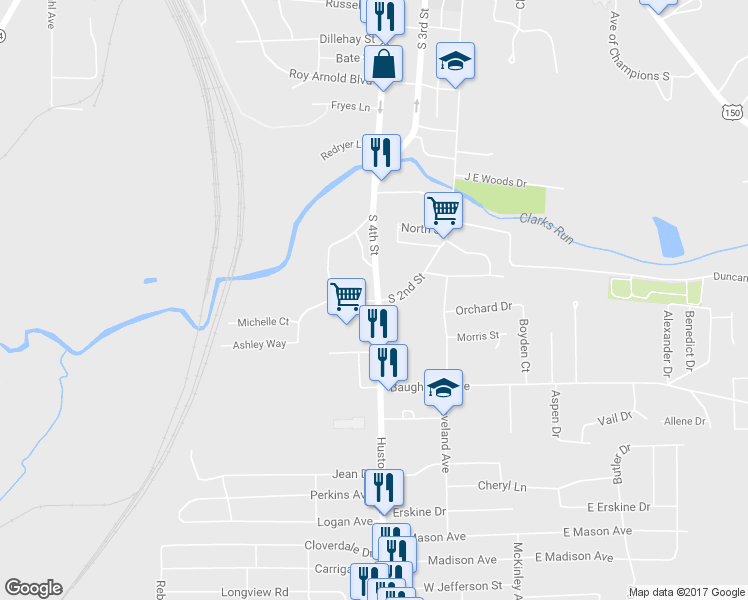 map of restaurants, bars, coffee shops, grocery stores, and more near 106 Highland Court in Danville