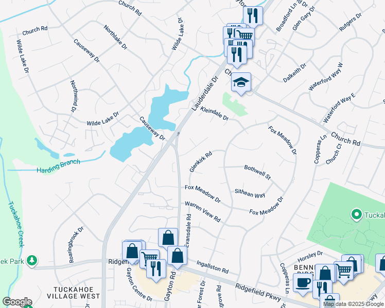 map of restaurants, bars, coffee shops, grocery stores, and more near 2629 Gayton Grove Road in Richmond