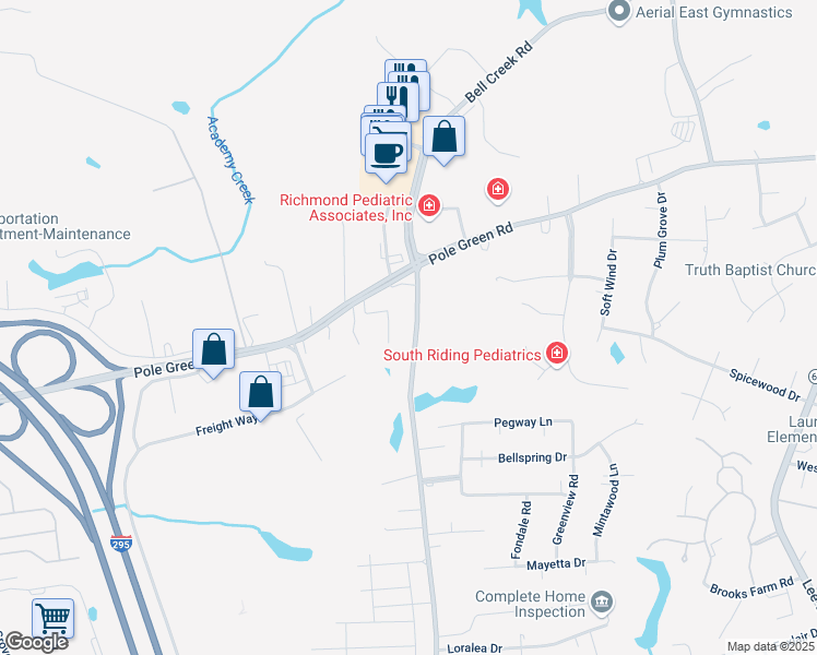 map of restaurants, bars, coffee shops, grocery stores, and more near 8277 Bell Creek Road in Mechanicsville