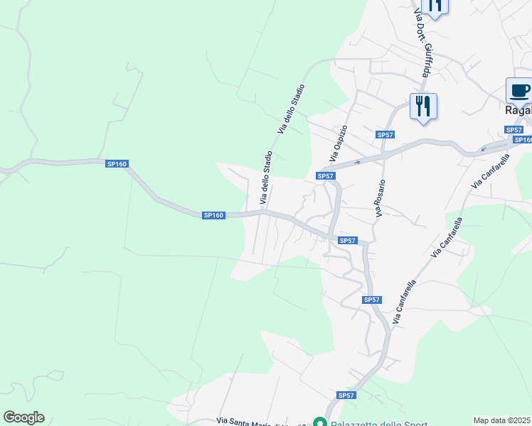 map of restaurants, bars, coffee shops, grocery stores, and more near 38A Via Villaggio San Francesco in Ragalna