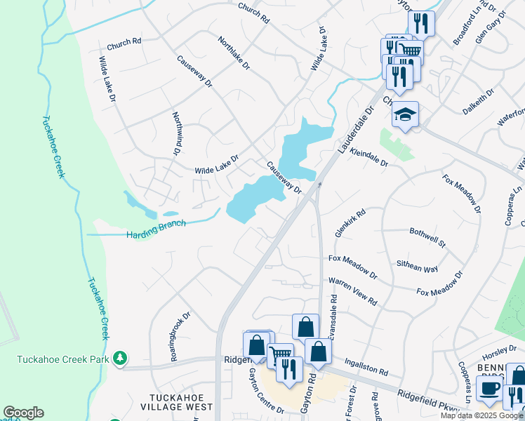 map of restaurants, bars, coffee shops, grocery stores, and more near 12429 New Point Drive in Richmond
