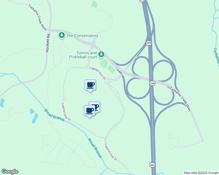 map of restaurants, bars, coffee shops, grocery stores, and more near Capital One Drive in Henrico