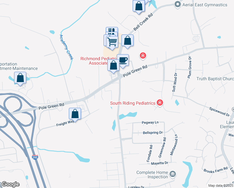 map of restaurants, bars, coffee shops, grocery stores, and more near 8277 Bell Creek Road in Mechanicsville