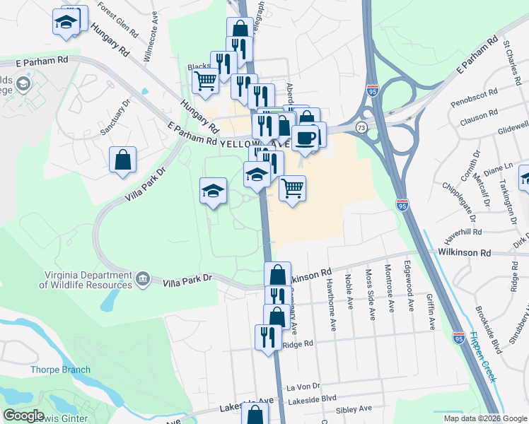 map of restaurants, bars, coffee shops, grocery stores, and more near 8031 U.S. 1 in Richmond