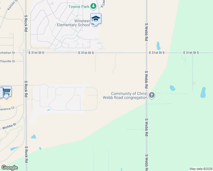 map of restaurants, bars, coffee shops, grocery stores, and more near 8915 East 31st Street South in Wichita
