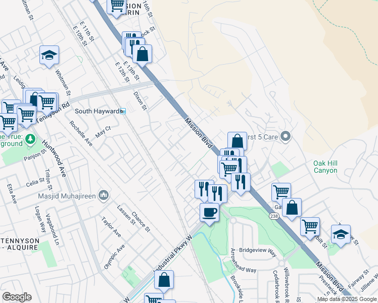 map of restaurants, bars, coffee shops, grocery stores, and more near 29259 Hub Court in Hayward