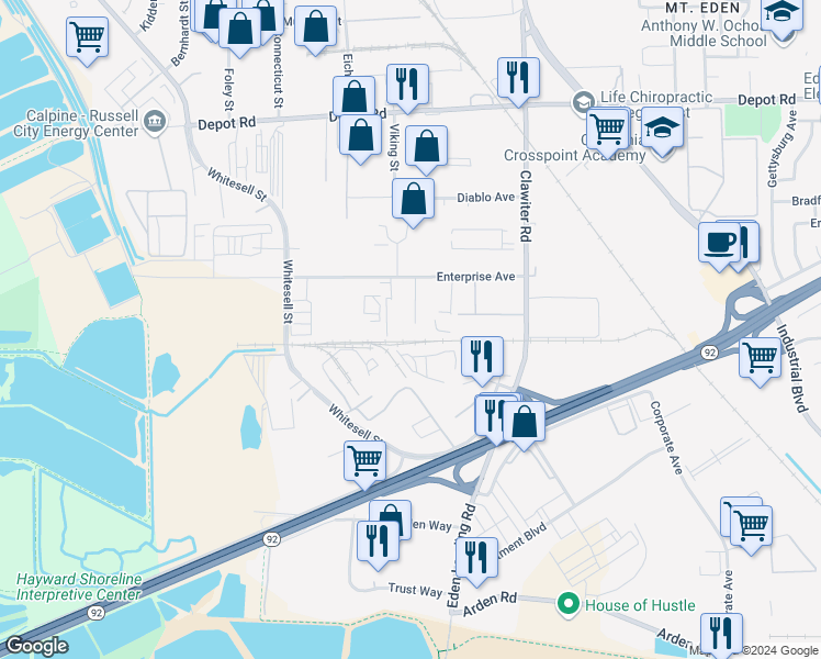 map of restaurants, bars, coffee shops, grocery stores, and more near 25673 Nickel Pl in Hayward
