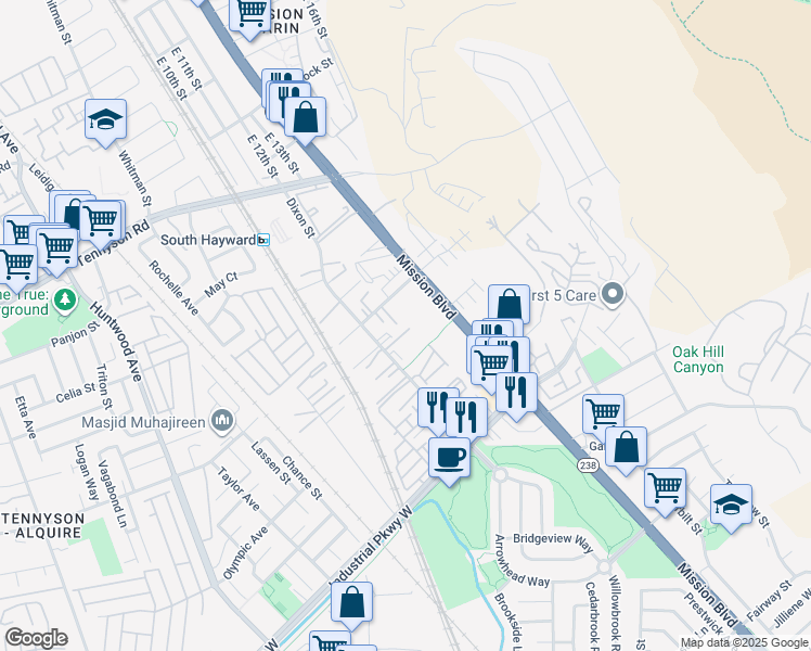 map of restaurants, bars, coffee shops, grocery stores, and more near 29259 Hub Court in Hayward