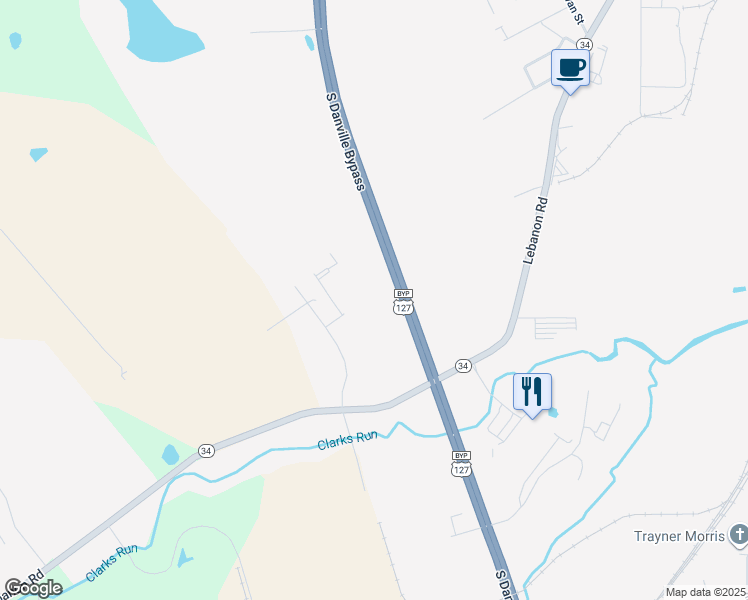 map of restaurants, bars, coffee shops, grocery stores, and more near 352 South Danville Bypass in Danville