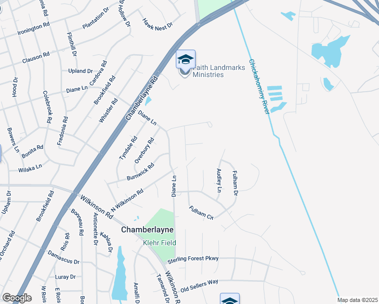 map of restaurants, bars, coffee shops, grocery stores, and more near 8205 Pilgrim Terrace in Richmond