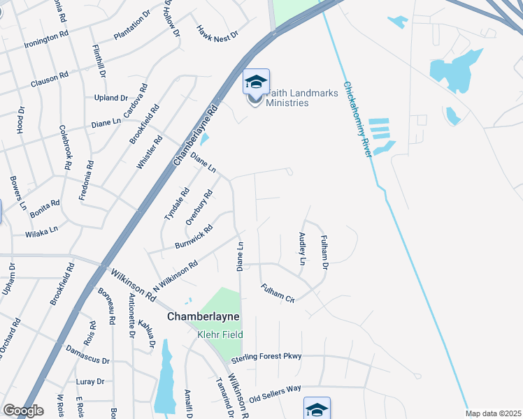 map of restaurants, bars, coffee shops, grocery stores, and more near 8205 Pilgrim Terrace in Richmond