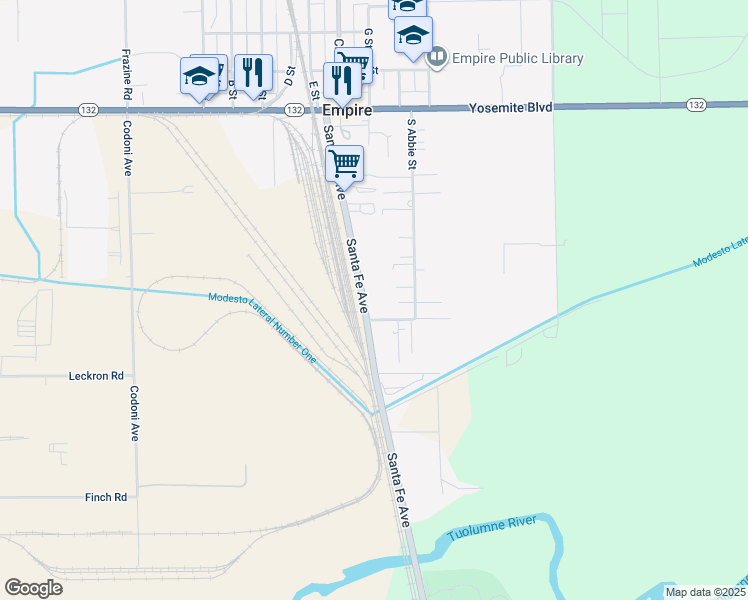 map of restaurants, bars, coffee shops, grocery stores, and more near 518 Santa Fe Avenue in Empire