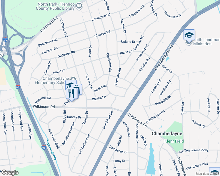 map of restaurants, bars, coffee shops, grocery stores, and more near 6315 Colebrook Road in Richmond