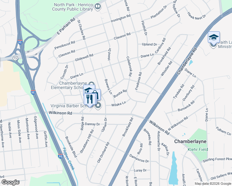 map of restaurants, bars, coffee shops, grocery stores, and more near 908 Bonita Road in Richmond
