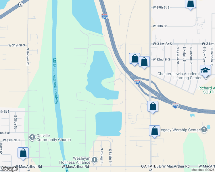 map of restaurants, bars, coffee shops, grocery stores, and more near 3437 South Sabin Court in Wichita