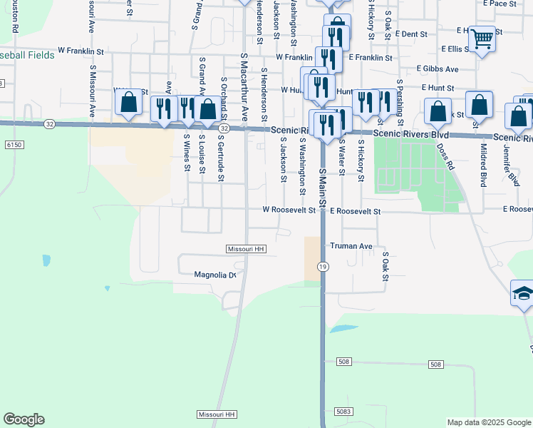map of restaurants, bars, coffee shops, grocery stores, and more near 401 West Roosevelt Street in Salem