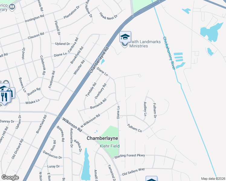 map of restaurants, bars, coffee shops, grocery stores, and more near 300 Burnwick Road in Richmond