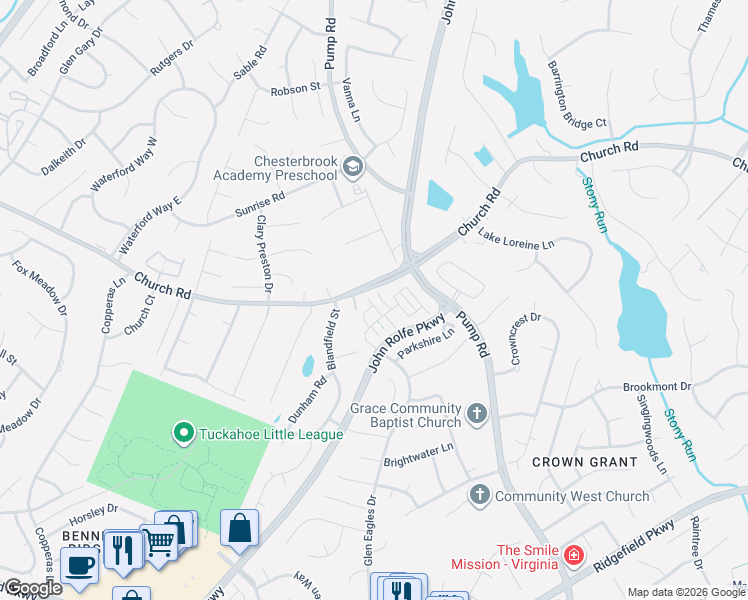 map of restaurants, bars, coffee shops, grocery stores, and more near 11957 Shire View Way in Henrico