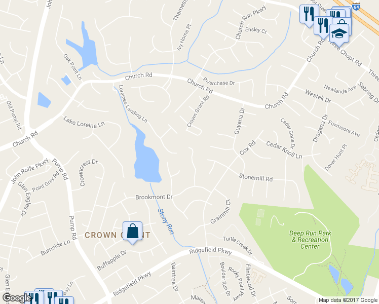 map of restaurants, bars, coffee shops, grocery stores, and more near 2320 Crickhollow Court in Richmond