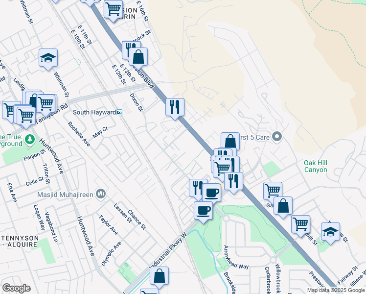 map of restaurants, bars, coffee shops, grocery stores, and more near 29361 Hub Court in Hayward