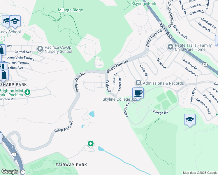 map of restaurants, bars, coffee shops, grocery stores, and more near 3691 Ysabel Drive in San Bruno