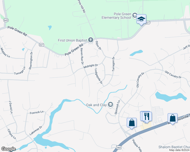 map of restaurants, bars, coffee shops, grocery stores, and more near 6211 Lodgepole Drive in Mechanicsville