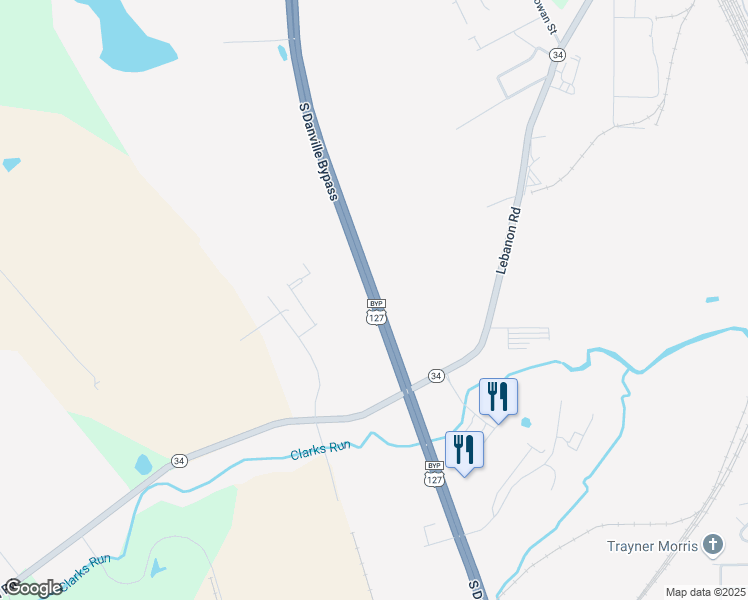 map of restaurants, bars, coffee shops, grocery stores, and more near 352 South Danville Bypass in Danville
