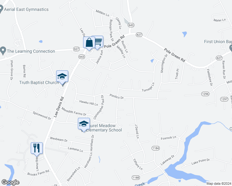 map of restaurants, bars, coffee shops, grocery stores, and more near 8213 Angela Nicole Lane in Mechanicsville
