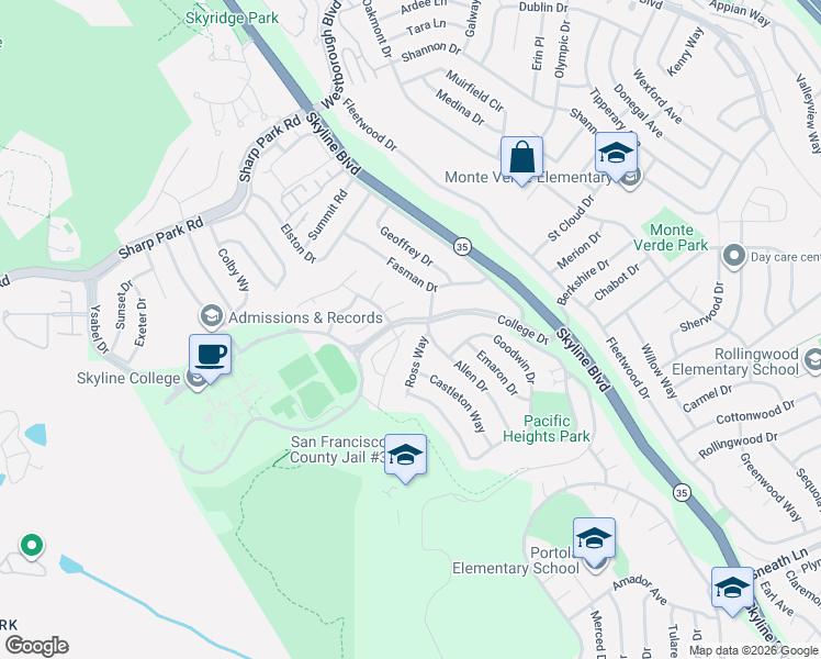 map of restaurants, bars, coffee shops, grocery stores, and more near 100 Ross Way in San Bruno
