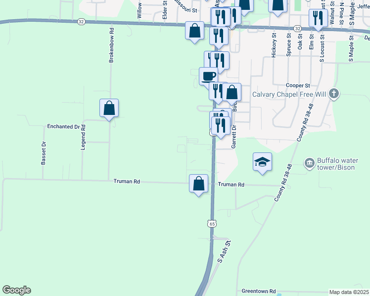 map of restaurants, bars, coffee shops, grocery stores, and more near Azalea Street in Buffalo