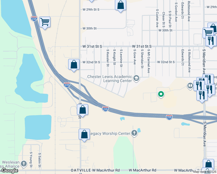 map of restaurants, bars, coffee shops, grocery stores, and more near 3517 South Knight Street in Wichita