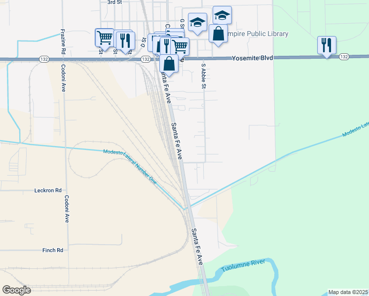 map of restaurants, bars, coffee shops, grocery stores, and more near 518 Santa Fe Avenue in Empire