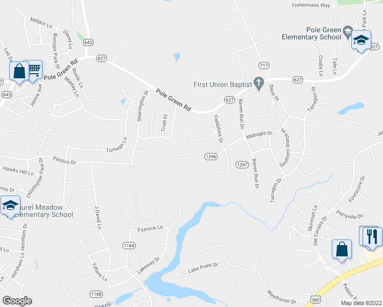 map of restaurants, bars, coffee shops, grocery stores, and more near 6300 Midnight Drive in Mechanicsville