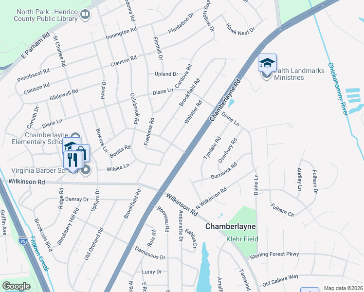 map of restaurants, bars, coffee shops, grocery stores, and more near 8200 Chamberlayne Road in Richmond