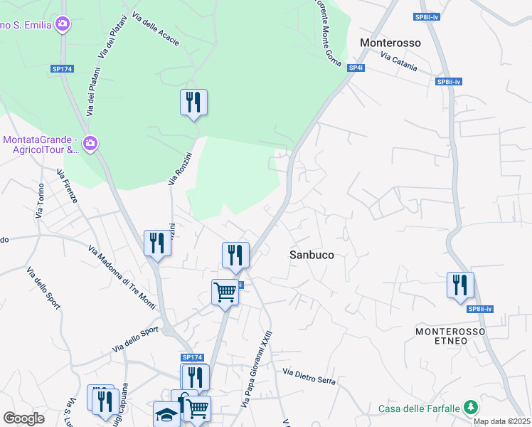 map of restaurants, bars, coffee shops, grocery stores, and more near 3 Via Piero della Francesca in Trecastagni