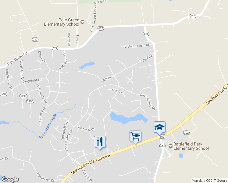 map of restaurants, bars, coffee shops, grocery stores, and more near 6053 Shiloh Place in Mechanicsville