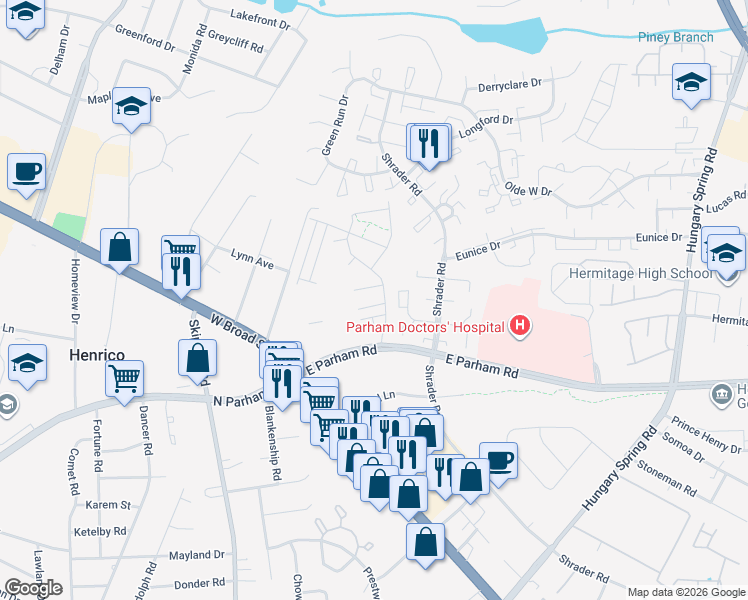 map of restaurants, bars, coffee shops, grocery stores, and more near 4815 Breeching Dee Lane in Laurel