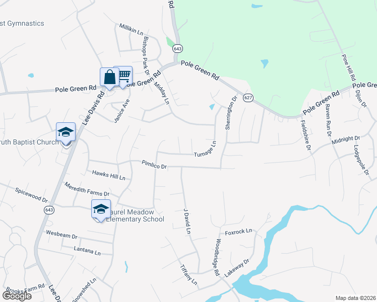 map of restaurants, bars, coffee shops, grocery stores, and more near 6905 Turnage Lane in Mechanicsville