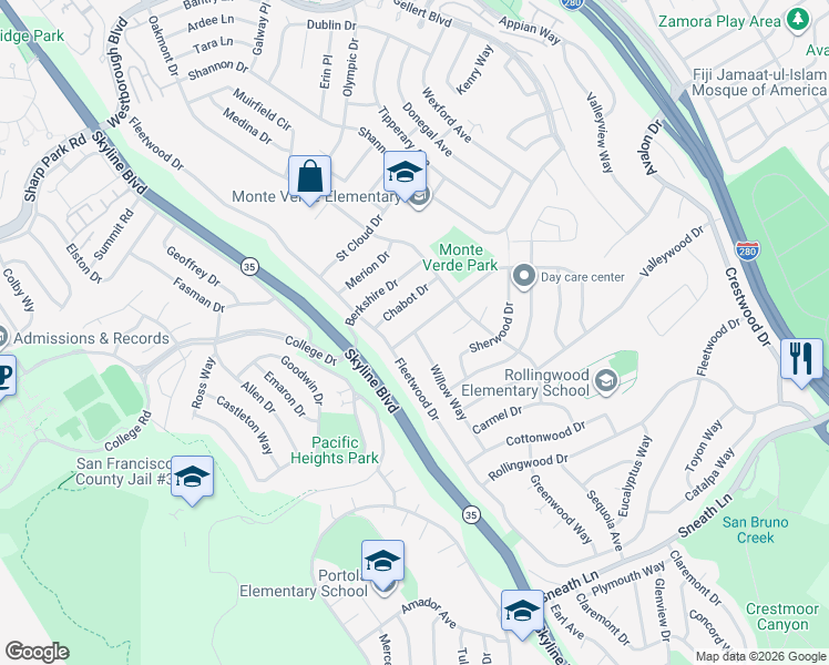 map of restaurants, bars, coffee shops, grocery stores, and more near 2432 Willow Way in San Bruno