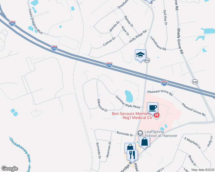 map of restaurants, bars, coffee shops, grocery stores, and more near 8328 Summer Walk Parkway in Mechanicsville