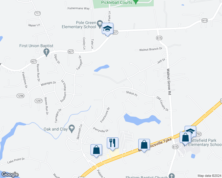 map of restaurants, bars, coffee shops, grocery stores, and more near 8331 Old Cavalry Drive in Mechanicsville