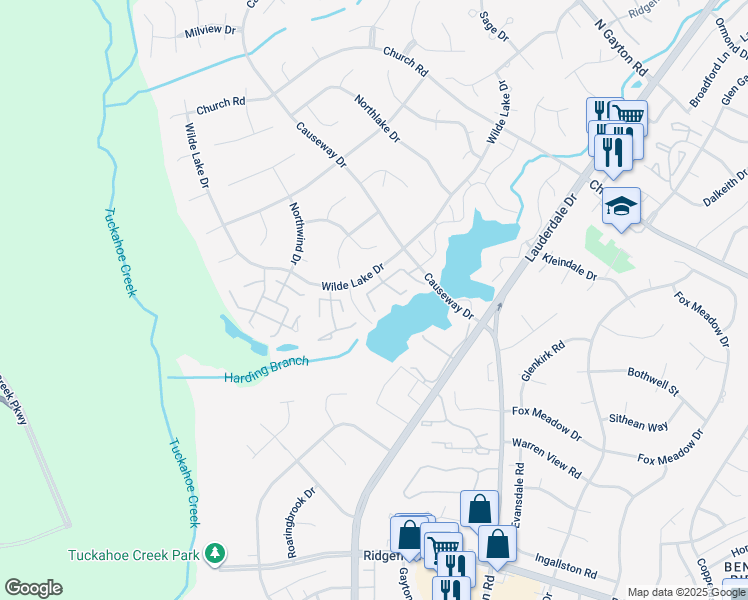 map of restaurants, bars, coffee shops, grocery stores, and more near 2629 Wetherburn Court in Richmond