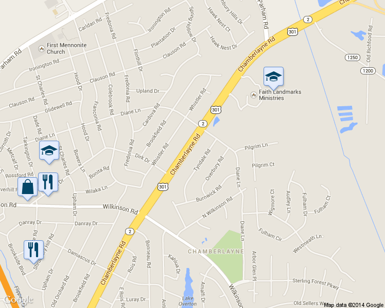map of restaurants, bars, coffee shops, grocery stores, and more near 8219 Chamberlayne Road in Richmond