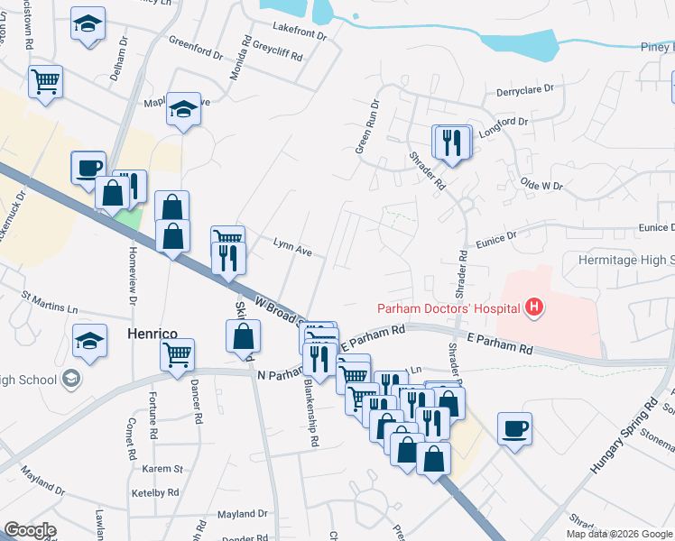 map of restaurants, bars, coffee shops, grocery stores, and more near 2601 Hollybrook Avenue in Richmond