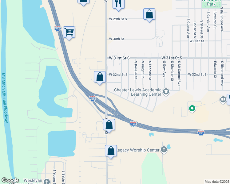 map of restaurants, bars, coffee shops, grocery stores, and more near 3421 South Illinois Street in Wichita