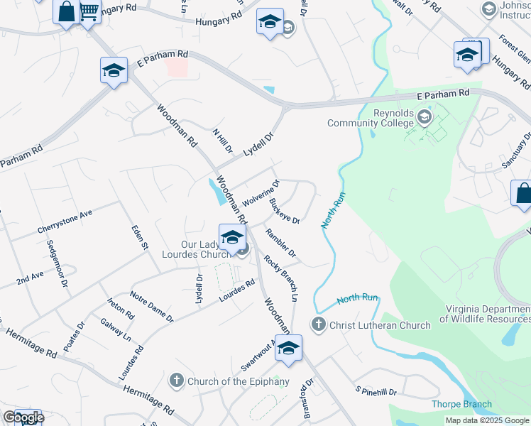 map of restaurants, bars, coffee shops, grocery stores, and more near 2204 Spider Drive in Richmond