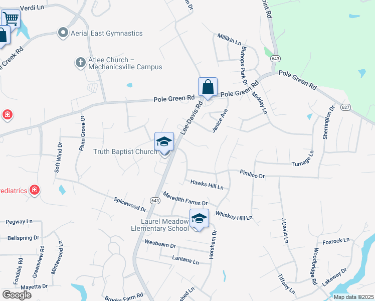 map of restaurants, bars, coffee shops, grocery stores, and more near 8310 Laurel Meadows Drive in Mechanicsville