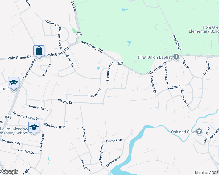map of restaurants, bars, coffee shops, grocery stores, and more near 6406 Harbour Mist Lane in Mechanicsville