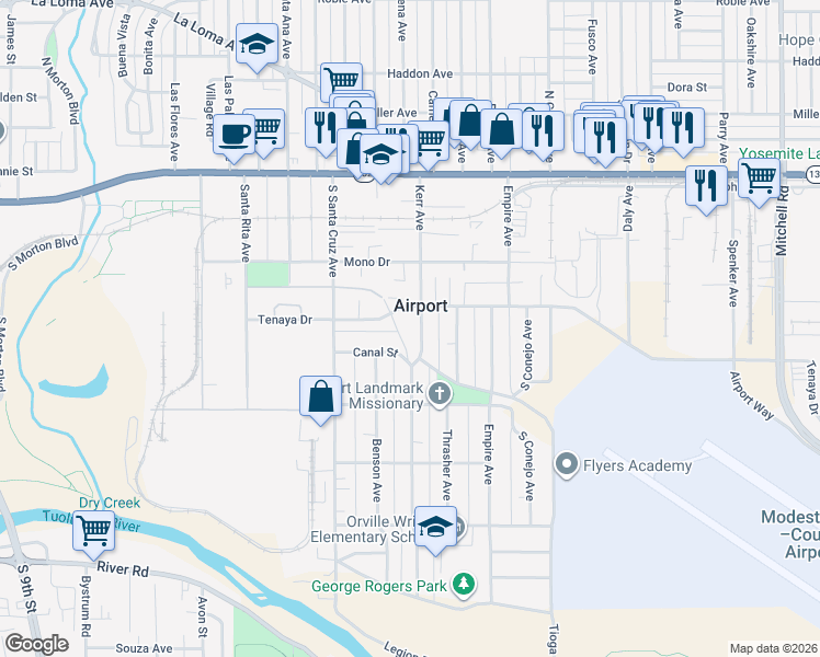 map of restaurants, bars, coffee shops, grocery stores, and more near in Airport